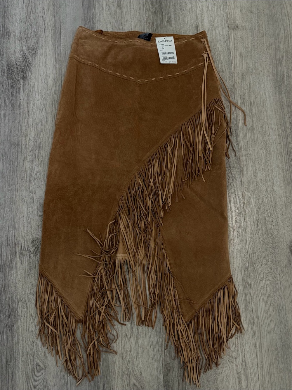 Vintage Bebe Suede Fringe Wrap Skirt Leather Western Boho Womens 0 New Festival